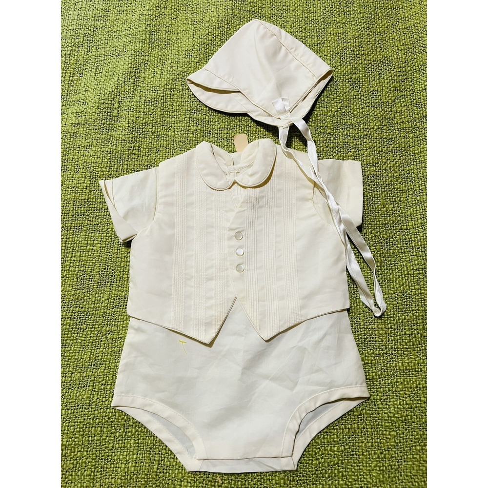 Vintage Boy 3 Piece Infant Set, Snap Bottom One Piece , Vest , Hat , Yellow ,